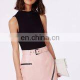 2015 Pink Mature Woman Leather Skirt Asymmetric Mini Skirt thumbnail-4