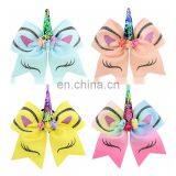 7inch Girl Unicorn Hair Bow Kids Handmade Rainbow Sequin Boutique Hairbands 12styles thumbnail-5