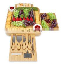 Bamboo Wood Cheese Board Set With Cheese Knife Drawer Ceramic Bowls Serving Forks thumbnail-1