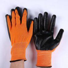Zebra Waved Orange Polyester 13 Gauge Knitted Blue Nitrile Palm Coated Safety Work Gloves for Workers thumbnail-3
