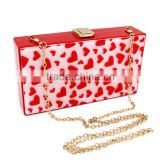 fashion new stle bule red heart acrylic box clutch bag