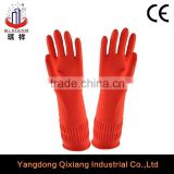 rubber glove with velvet lining inside/red color long household warm rubber glove velvet latex glove