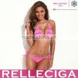 RELLECIGA Sexy Girl Triangle Bikini - Light Pink Triangle Top With Printed Rhinestone Detail and Ruffle Front