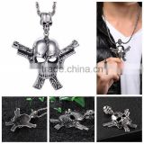 Men Cool Skull Design Stainless Steel Pendant Antique Silver Long Chain Skull Pendant Necklace
