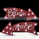 Santa Express Set of 2 LED Believe & Peace Red Arrow Wooden Signs thumbnail-1