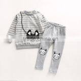 Kids Outfits Cheap Baby Girl Clothes Sets Stripe Kitty Backpack Long Sleeve T-shirt + Leggings thumbnail-3