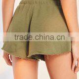MGOO China Manufactured Terry Knit Gym Raw Cut Shorts Women Sports Wear Drawstring Waistband Shorts thumbnail-3