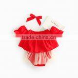Red Color Baby Clothes 3 Pieces Set Off Shoulder Tulle Bloomer Wholesale Products thumbnail-1