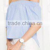 Runwaylover EY2332B 2017 Ladies Short Sleeve Fashion Off-Shoulder Stripe Blouse thumbnail-1