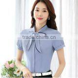 White and Blue Colour Hot-selling Latest Office Blouse Patterns Formal Sexy Blouse Tops thumbnail-6