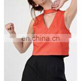 2017 Latest Fashion Orange Neck Tie Crop Top thumbnail-1