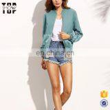 Guangzhou Garments Woman Clothing Color Block Panel Bomber Jacket thumbnail-2