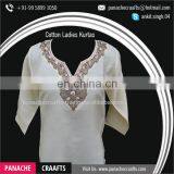 White Embroidered Neck Design Long Kurtis thumbnail-1