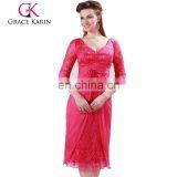 2015 Grace Karin Knee-Length Lace Mother of Bride Dress With Middle Sleeve Women's Black and Red V-Neck CL4363-2# thumbnail-1