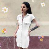 2020 Hot Sale Buttoned Hip Skirt Sexy Women's Short Sleeve Lapel Shirt Dress thumbnail-1