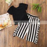 Girl Summer 2PCS Outfit Kids Short Sleeve Black Tops & Stripe Pant Set Girl Clothing Sets for 1-6T thumbnail-2