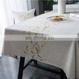 Custom Linen Rectangle Tablecloth Gold Leaf Embroidery Cotton Linen Dust-Proof Table Cover for Party thumbnail-2