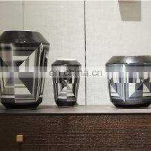 Luxury American Style Decal Decorative Flower Arrangement Black and White Ceramic Vase for Home Decor thumbnail-3