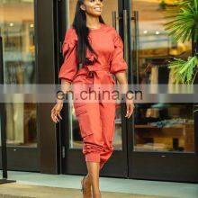 Wholesale Custom Women's Suits Long Sleeve Loose Solid Color Casual and Comfortable Lantern Sleeve Jumpsuit Fashion thumbnail-3