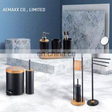 2021 Modern Design 3-piece Home Black White Natural Bamboo Bottom Ceramic Bathroom Accessories thumbnail-5