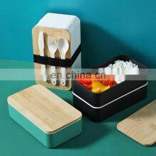 Biodegradable Compartment Microwaveable Plastic Bamboo Fiber Lid Bento Lunch Box Divider Set Accessories for Kids Adults thumbnail-2