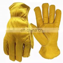 Gardening Climbing Camping Yellow Heat Resistant Safety Cowhide Driving Protective Leather Gloves For Working