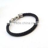 Stainless Steel Lock Bracelets for Women Genuine Black Leather Bracelets thumbnail-3