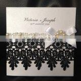 Acctractive Silk Tie Lace Edge Wedding Invitation Cards With Pearl Decoration thumbnail-1