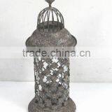 090282MC- Metal Lattice Candle Lantern W/finch