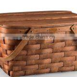 Wholesale Factory Rectangular Wood Chip Picnic/hamper Basket With Removable Handle thumbnail-1