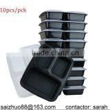 Disposable 3-compartment Stackable Plastic Microwave Dishwash Safe Food Container With Clea Lid