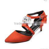 Red Color Bride Wedding Shoes Crystal Bling Low Heel Shoes Grace Lady Dining Shoes thumbnail-2