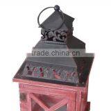 Red Color Wood Lantern Cross Frame Iron Top thumbnail-4