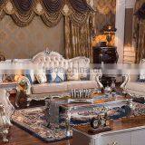 Classic European Style Living Room Solid Wood Magnolia Flower Hand Carving Genuine Leather Sofa Set thumbnail-1