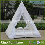 Outdoor Arabian Style Sun Bed Rattan Daybed With Gauze Shade thumbnail-1