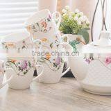 Pure White Embossed Grace Porcelain 15pcs Arabian Tea Set, Vintage Ceramic Arabic Teapot Gift Tea Set