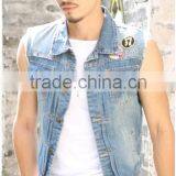 The Summer New Fashion Sleeveless Tank Top Denim Vest Waistcoat for Men thumbnail-3