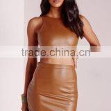 Faux Leather Designer Sexy Crop Tops Wholesale Made in China thumbnail-1