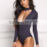 MGOO 2017 New Arrival T-strap Plunge Bodysuits Custom Long Sleeves Tops Polyester Spandex Women Blouses thumbnail-3