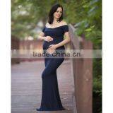 Women Short Sleeve Maternity Dress For Photo Shoot Women Pregnancy Clothing Long Maxi Gown Navy Blue Dress thumbnail-2
