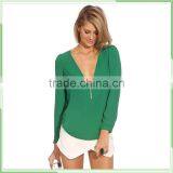 2016 New Fashion Zipper Designs V-neck Women Chiffon Shirt Blouse Long-sleeve Top Clothings thumbnail-2