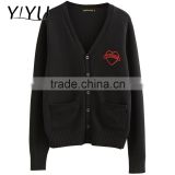 High quality winter knit cardigan sweater fashion black thick school uniform