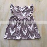 DYJ-092 Latest Cartoon Deer Pattern Cotton Frock Model Flutter Sleeve Children Frock Designs Girls Party Dresses thumbnail-1