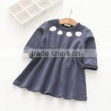 Wholesale Long Sleeve Solid Color Girls Cotton One Piece Dress thumbnail-3