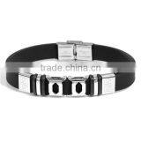 Silver Tone Black Pattern 304 Stainless Steel Silicone Barcelet Hot Sellers Importer thumbnail-2