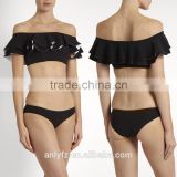 Fashion Women's Sexy Off Shoulder Double Ruffled Bikini 2017 New Swimwear
