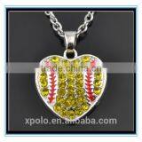 XP-MP-099335 FACTORY PRICE Wholesale Softball Pendant Shape Crystal Rhinestone Heart Pendant Necklace thumbnail-2