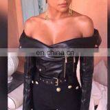 Instyle Women Pu Leather Jacket Wholesale Off Shoulder Leather Coat With Zipper thumbnail-1