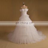 Lovely Cap Sleeve Pleating Ruffle Puff Wedding Dress Long Tail Lace Up Zhongshan