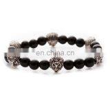 Newest Antique Silver Lion Head Bead Bracelet Wholesale Stretch Balck Beaded Bracelet